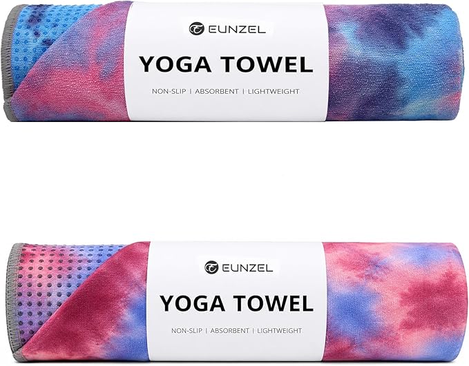 Eunzel 2 Pack Yoga Towel,Hot Yoga Mat Towel with Grip Dots Sweat Absorbent Non-Slip for Hot Yoga, Pilates and Workout 24" x72，Daybreak & Midnight