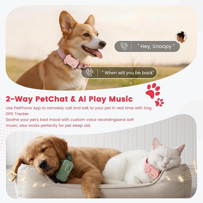 AI-Powered Smartphone for Pets, Support Emotion Detection, 2-Way PetChat | Family&Social Network, Live Geofencing Virtual Fence, Activity Monitor, Play Music, Global Tracking Pet GPS Tracker