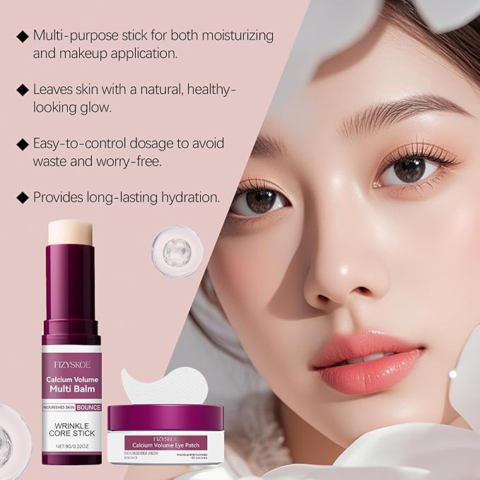 Eye Care Duo Set, Calcium Multi Balm Stick & Hydrogel Under Eye Patches 60ea (30 Pairs),Hydrating, Firming Skin, for Eye Treatment Skin Care Set (Balm Stick + Eye Patches)