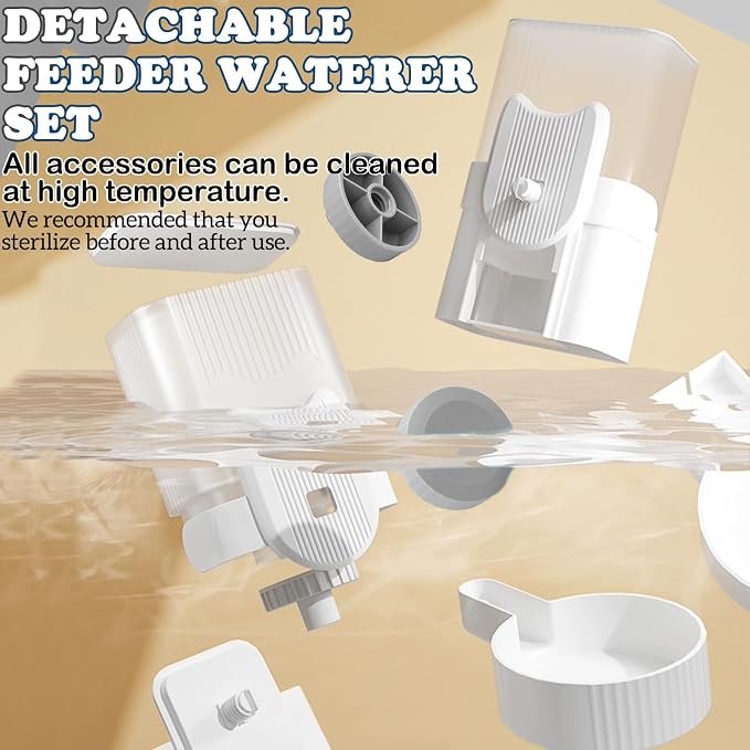 kathson Rabbit Gravity Auto Feeder Set 35oz Hanging Automatic Food Water Dispenser Cage Automatic Feeder Set for Rabbit Chinchilla Guinea Pig Hedgehog Ferret Kitty Puppy (Grey)