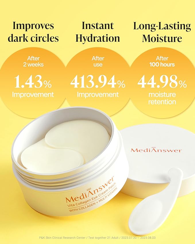 Korean Under Eye Patches for Dark Circles & Puffiness – Vita 500Da Fabric-Free Collagen Gel, 83% French Collagen + Niacinamide & Peptides, Cooling Depuffing, Turns Clear, 60 Patches