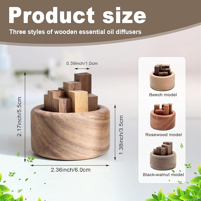 3 Pieces Wood Diffuser for Essential Oils, Aromatherapy Diffuser Black Walnut Wood for Home Office Bedroom Car