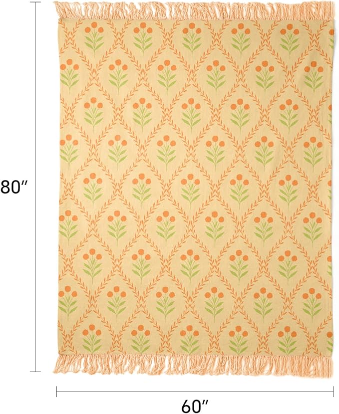 100% Cotton Boho Throw Blanket for Home Decor – Classic Farmhouse Quilt Bedding, Muslin Blankets for Adults, Vintage Woven Decorative Blanket for Couch, Bed Layering Use, Vintage Floral, 60"x80"
