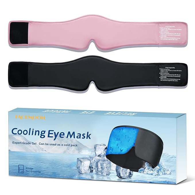 2 Pack Blackout Cooling Sleep Mask: Reusable Weighted Gel Eye Mask for Puffiness & Migraine Relief - Ice Pack for Eyes, Cold Compress for Headache, Couple's Gifts for Self Care(Black,Pink)