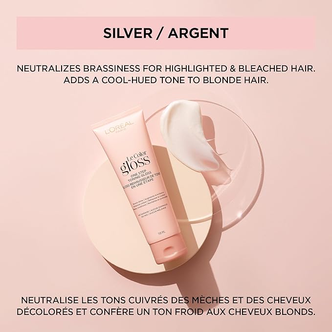 L’Oreal Paris Le Color Gloss One Step In-Shower Toning Hair Gloss, Neutralizes Brass, Conditions & Boosts Shine, Silver, 4 Ounce