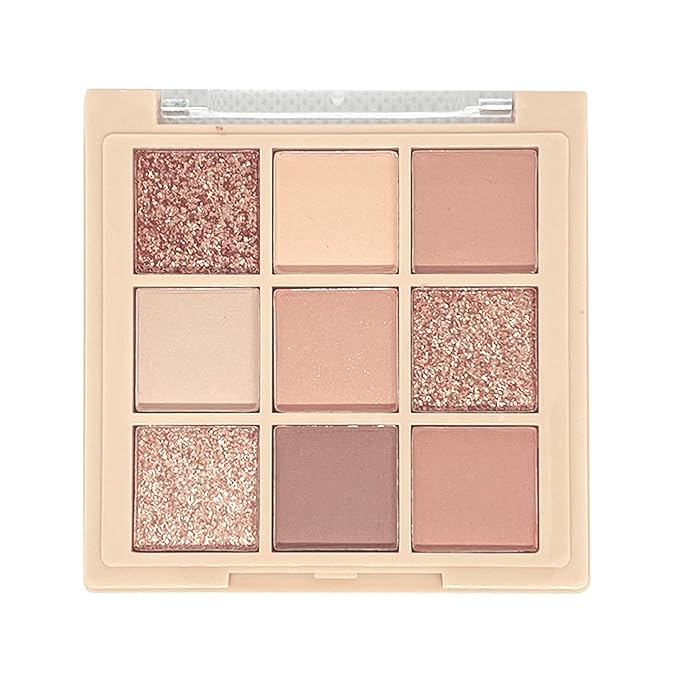 9 Colors Milk Tea Glitter Eyeshadow Palette, Matte Nude Neutral Brown Blendable Shades, Bronzer Champange Gorgeous Pearls Powder Eyeshadow, Sparkling Shimmer Daily Bright Diamond Makeup #01