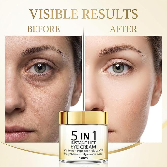 Grospe 5 in 1 Eye Cream for Dark Circles & Puffiness, Anti Aging Instant Lifting Under Eye Cream for Bags, Wrinkles & Fine Lines Firming Eye Treatment with Caffeine Hyaluronic Acid Hydrating, 2.1Oz