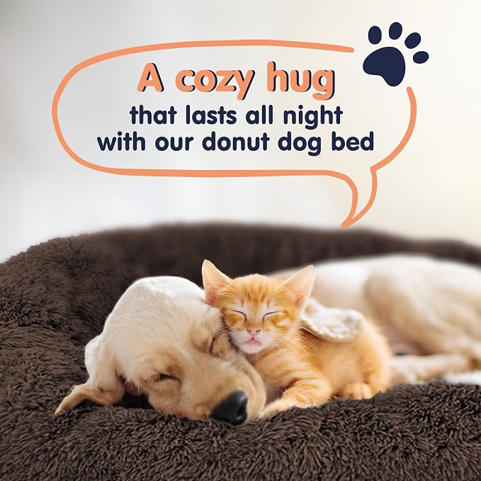 Donut Dog Bed - Premium Comfort for Anxiety Relief - Fluffy & Calming Design with Ultra-Plush Support | Cozy Round Dog Bed with Super Soft Circle Style (Coffee, Large)