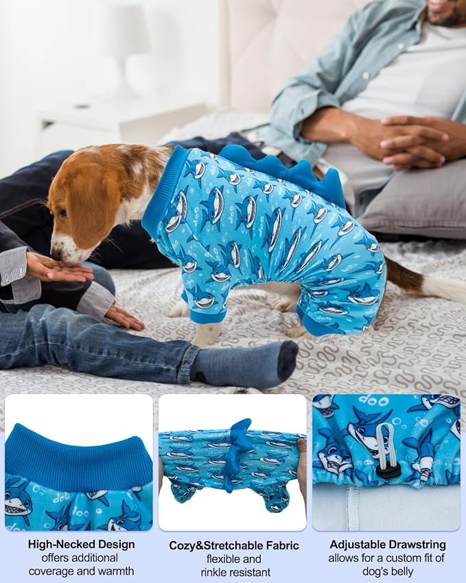 CuteBone Shark Costume Dog Pajamas, Stretchy Spandex Crystal Velvet Sleepwear Coat for Small Dogs, Soft & Warm Pet Outfit Clothes for Cold Weather, Cozy Pullover Design COSP07S