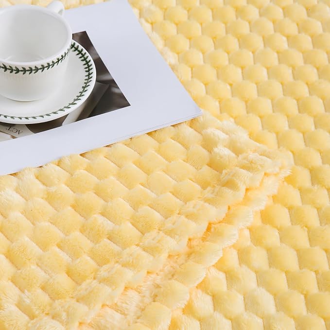 Bnuitland Flannel Throw Blanket, 300 GSM Fleece Cozy Warm Soft Home Decor Lightweight Bed Sofa Blanket for Adults, Suitable for All Seasons(Light Yellow,50X71 inches with Pillow Cover)