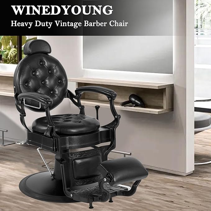 Vintage Barber Chair Heavy Duty Hydraulic Barber Chair Reclining Salon Chair for Hair Stylist Tattoo Chairs Stylist Chair Salon Equipment（Black）