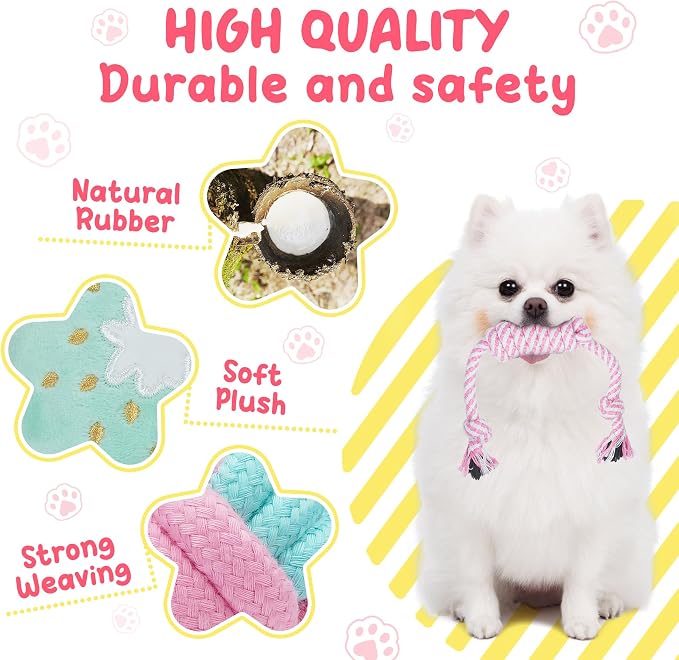 XIUGOAL Pink Puppy Toys for Boredom - 23 Pack Puppy Chew Toys for Teething, Interactive Dog Toys for Puppies, Cute Small Dog Toys with Treat Ball, Squeaky Dog Chew Toys and Ropes