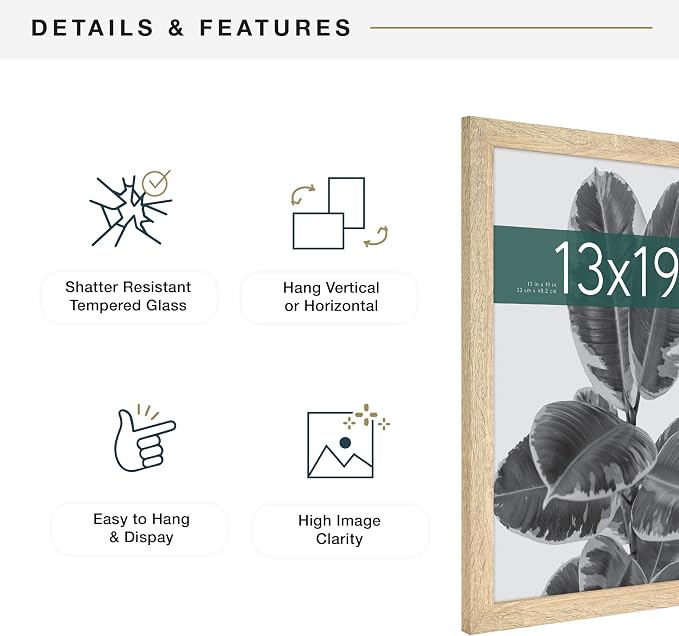 MCS Studio Gallery 13x19 Picture Frame Natural Woodgrain, Rectangle Photo Frame for Photos, Posters & Art Prints (1-Pack) ,19"L x 13"W