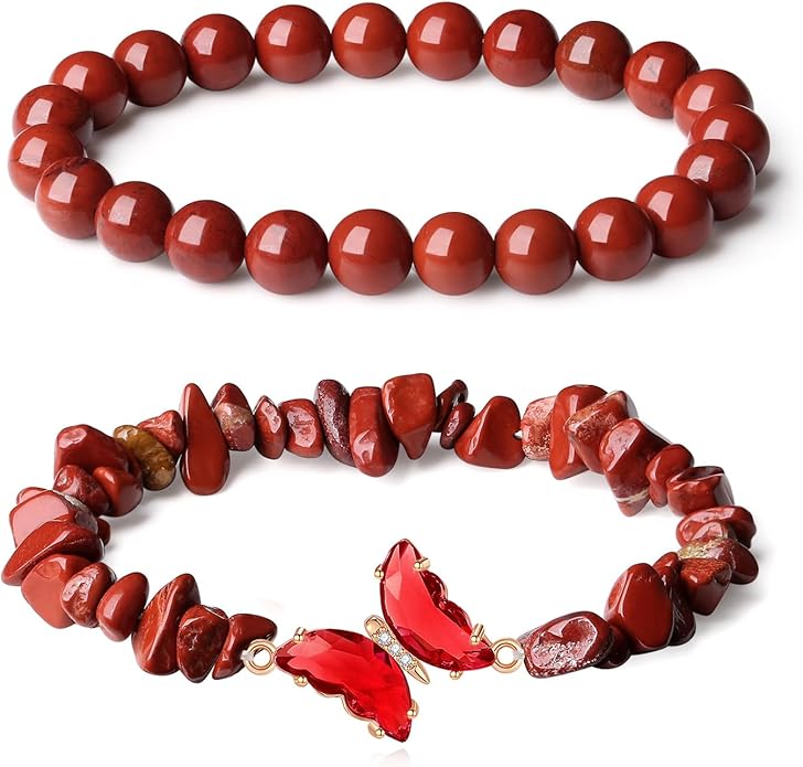 DUQGUHO 2Pcs Butterfly Bracelets for Women Healing Crystals Bracelets for Women Natural Gemstone Bead Bracelet Cute Butterfly Charm Bracelet Stretch 8mm Crystal Jewelry Gifts for Women