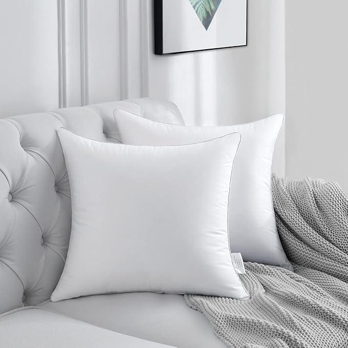 FAVRIQ 30 x 30 Pillow Inserts - Firm and Fluffy Decorative Square Sofa Throw Pillow with 100% Cotton Cover - Down Alternative Pack of 2