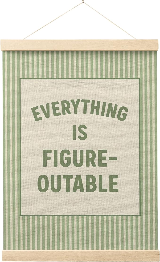 FGFK Everything Is Figureoutable Positive Affirmations Wall Art Poster Hanger Frame, Preppy Sage Green Inspirational Canvas Prints Framed Wall Decor for Office Classroom Home Bedroom, 12x16 Inch