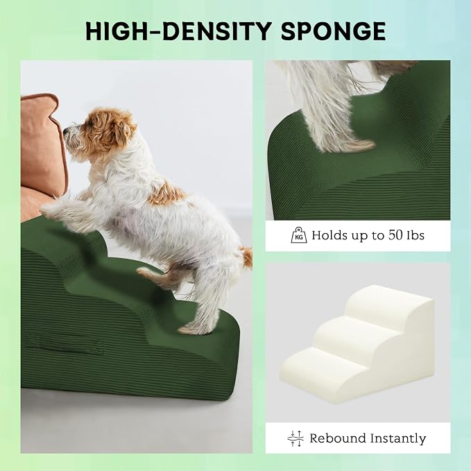 Mesa Lemon 4 Step Dog Stairs Pet Ramp for High Beds, Sofas and Cars | High Density Foam, Non-Slip Bottom, Removable Washable Cover, Portable Handle, Holds Up to 50 lbs, 20 Inch Height