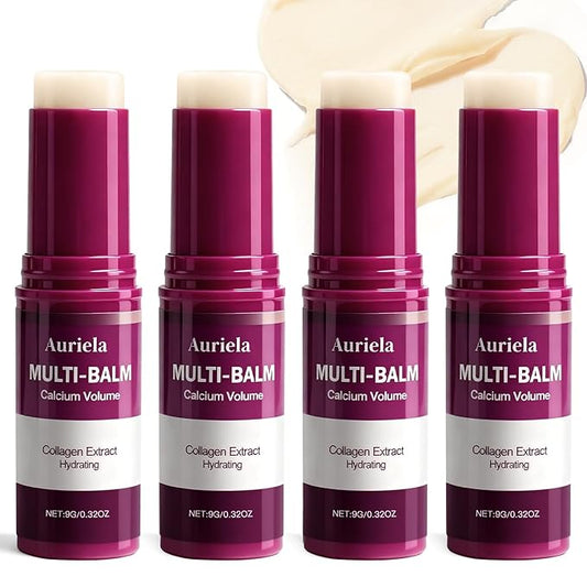 Auriela Calcium Volume Multi Balm,Calcium Multi Balm Stick,Anti Wrinkle,Anti-Aging,Long-Lasting Hydrating, Firming Skin, for Face, Eyes, Lips & Neck (Pack of 4)