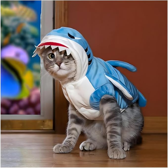 NACOCO Dog Shark Costume Cute Pet Clothes Halloween Holiday Coat Hoodie for Cats and Dogs (Blue, M)