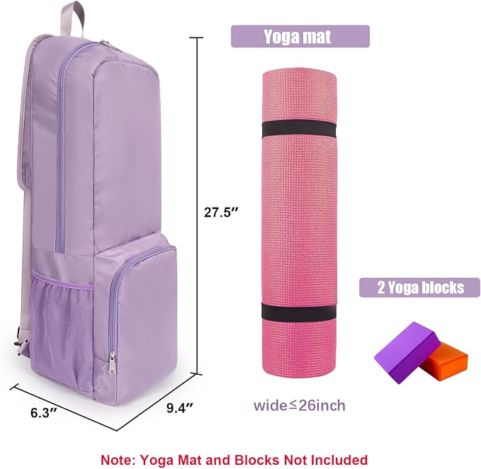 Yoga Mat Bag Carrier Side Mesh Zipper Pocket Exterior Wet Compartment Lightweight Waterproof Yoga Bag for Mat