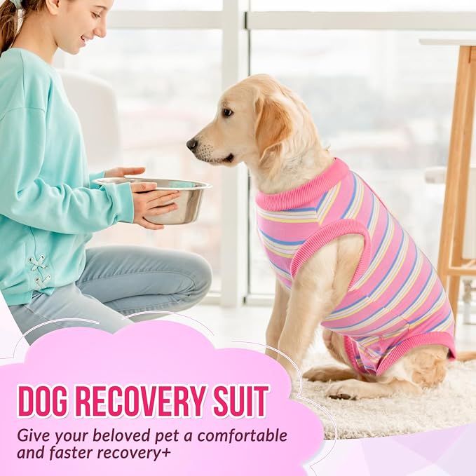 Lukovee Recovery Suit for Dogs, Onesie Spay Neuter Surgery Suit Female Male | Soft Cotton, Easy On Off, Abdominal Wounds Prevent Licking, Prevent Licking Wounds, Cone E-Collar Alternative (Pink, M)