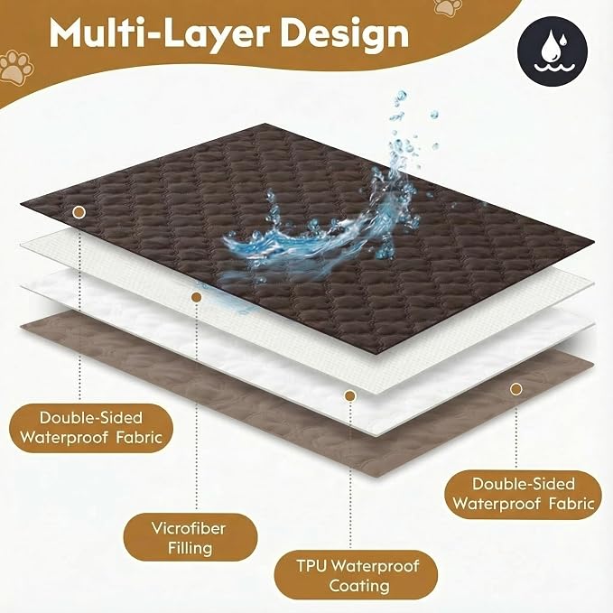 FunFurry Waterproof Dog Blanket, Couch Cover for Dogs Washable, Reversible Dog Bed Cover, Couch Furniture Protector. (Dark＆Light Brown, 82 X 120 Inch - 1 Pack)