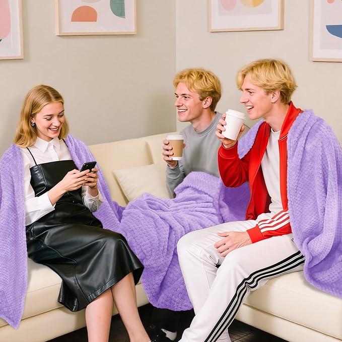 4 Pack Fleece Throw Blankets 50x60 Inches - Oeko-Tex Certified 100, 270 GSM Ultra Soft Plush for Bed, Couch and Cozy Gifts. 3D Waffle Texture, No Shedding No Pilling All Season (Lavender)