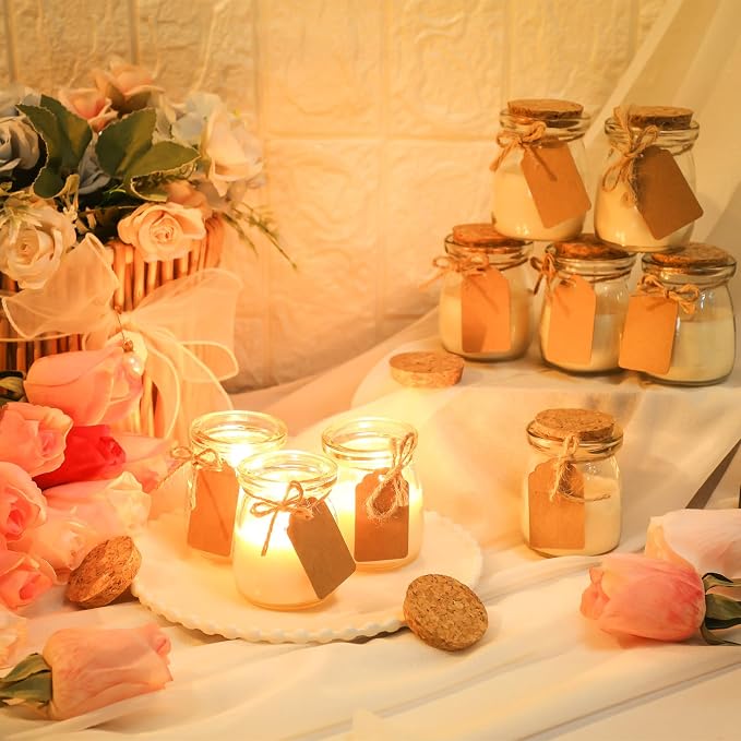 MTLEE 24 Pcs Wedding Jar Candles for Guests Wedding Candle Gift Natural Wax Candles with DIY Tag Cards for Bridesmaid Baby Shower Party Favors Home Decor, Scents of Lemon/Tangerine/Coconut Milk