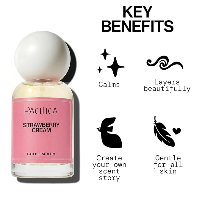 Pacifica Strawberry Cream Perfume for Women – Fruity Floral Eau de Parfum Spray with Strawberry, Vanilla, Jasmine & Sandalwood Notes, Long Lasting, Clean Beauty, 1 fl oz