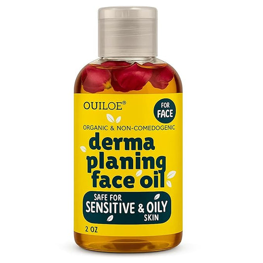Dermaplaning Oil for Women - Face Shaving Oil for Oily Skin - Non Comedogenic, Fragrance Free, Organic, Natural and Lightweight - Use with Dermaplaning Tool for Face, 2oz by Ouiloe