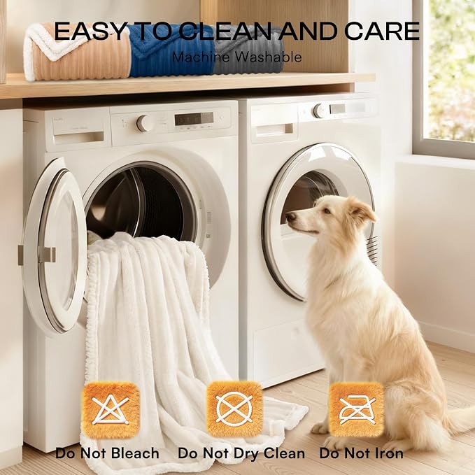 Luciphia Waterproof Dog Blanket, Washable Reversible Flannel Pet Throw | Reversible fleece cover for couch, bed, and crate; calming, and claw-resistant for dogs, cats, puppies White S(40''x28'')