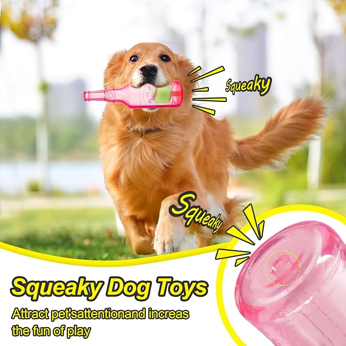 Water Bottle Dog Toy for Aggressive Chewers, Cute Squeaky Indestructible Water Bottle Dogs Chew Toys for Medium/Small Dogs Interactive Dog Toys to Exercise and Accompany (Red)