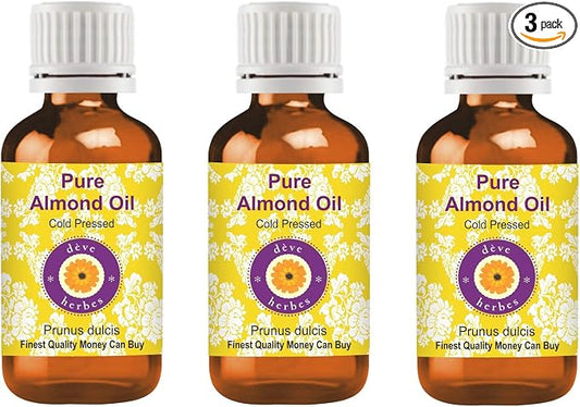 dève herbes Pure Almond Oil (Prunus dulcis) Natural Therapeutic Grade Cold Pressed for Personal Care (Pack of Three) 100ml X 3 (10 oz)