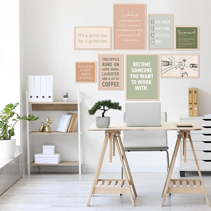 Faccito 8 Set Office Wall Decor Teamwork Motivational Decoration for Office Inspirational Teamwork Wooden Framed Art Decor Large Inspiring Positive Quotes Decoration for Home Work Classroom Cubicl