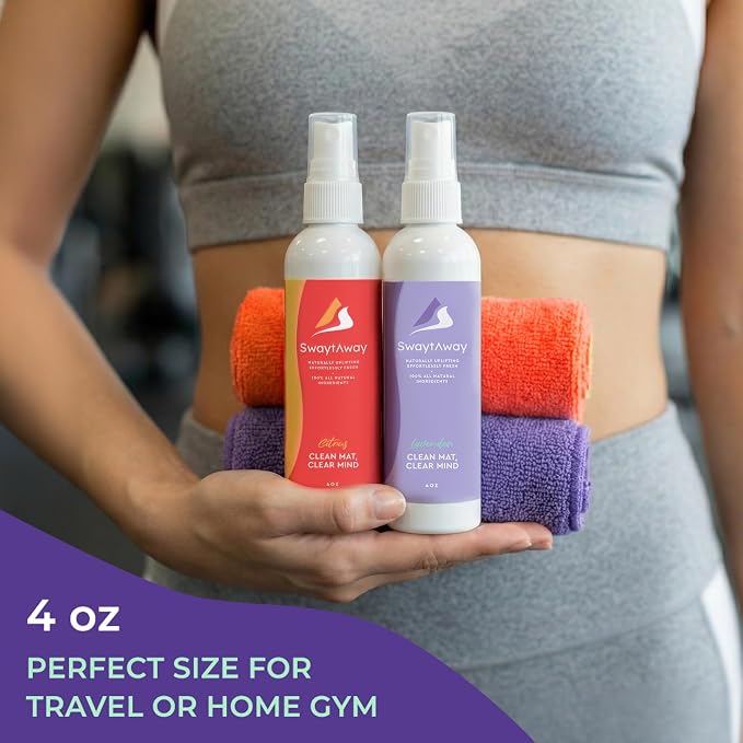 Mint Bucket Brands SwaytAway Fitness Mat Mist 2-Pack – 4oz Travel Size Yoga Mat Spray with Towel (Lavender, Citrus) – Aromatherapy-Inspired Blends – Plant-Based, No Rinse, Refreshes & Deodorizes