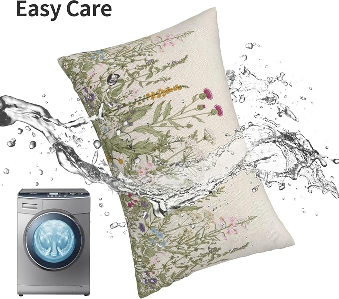 AEIOAE Sage Green Pillow Covers 12x20 Inch Set of 2, Spring Wildflower Plant Throw Pillows Case,Seasonal Floral Outdoor Decorative Flowers Farmhouse Decor Cushion Covers for Home Sofa Bed Couch