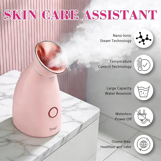 Pjordo Facial Steamer Spa Kit, 12 Skin Care Tools & 5 Jelly Mask Powder, Nano Ionic Steamer for Facial Deep Cleaning Unclog Pores Sinuses, Warm Mist Humidifier for Home SPA, Valentines Gifts for Women
