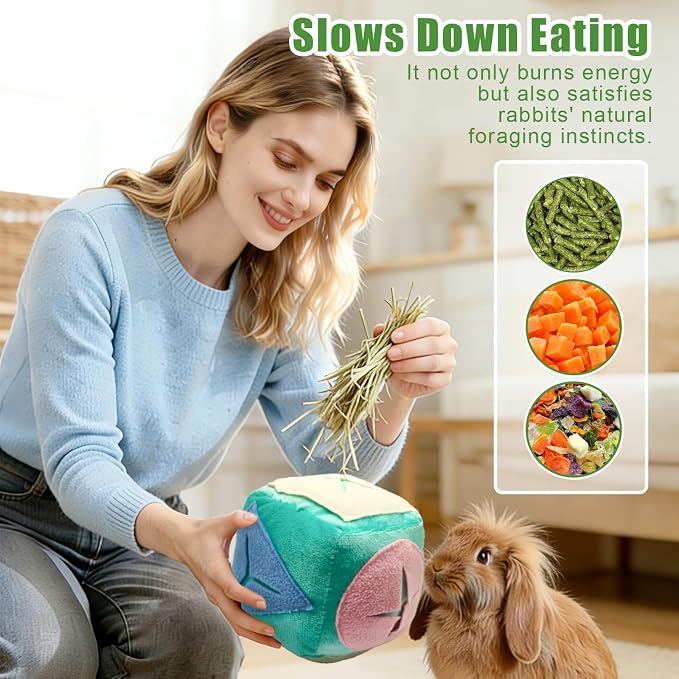 Rabbit Foraging Toy with Bell,Puzzle Feed Game Guinea Pig Fun Enrichment Toys Boredom Relief,Washable Snuffle Interactive Treat Ball Dispenser Exercise Bunny Toys for Indoor Bunnies(Blue)
