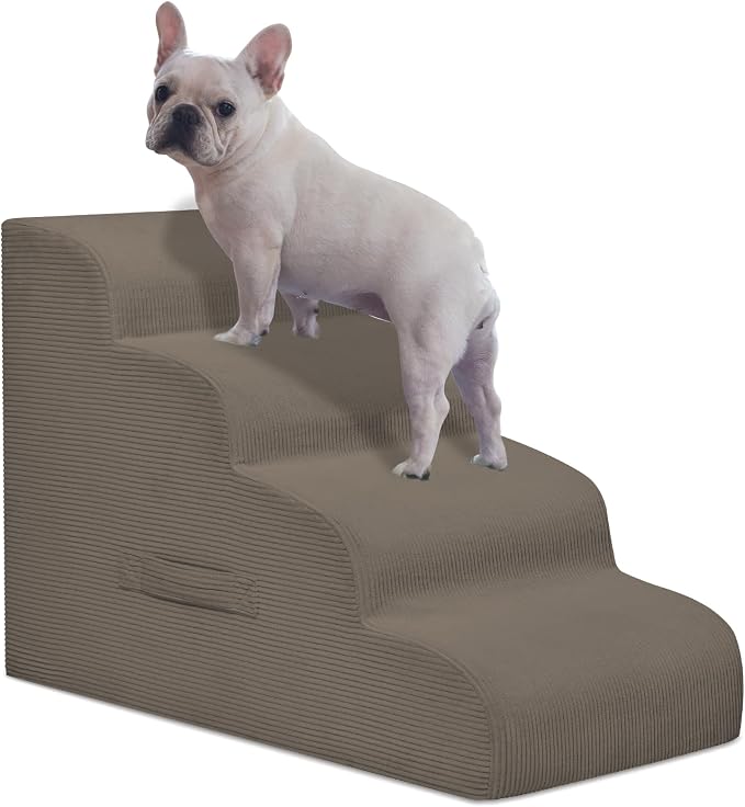 Mesa Lemon 4 Step Dog Stairs Pet Ramp for High Beds, Sofas and Cars | High Density Foam, Non-Slip Bottom, Removable Washable Cover, Portable Handle, Holds Up to 50 lbs, 20 Inch Height