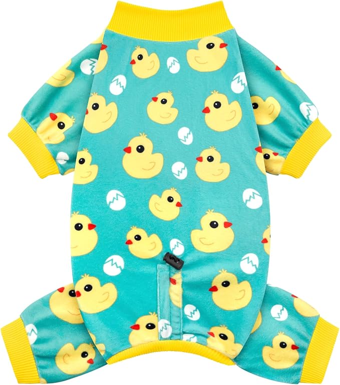 XPUDAC Dog Pajamas for Small Dogs, Velvet Onesie Dog Recovery Suit, 2XL | Stretchy, Soft, Duck Patten, Adjustable, Warm, Breathable, Sleepwear, Post Surgery, Anti-Shedding, All Seasons