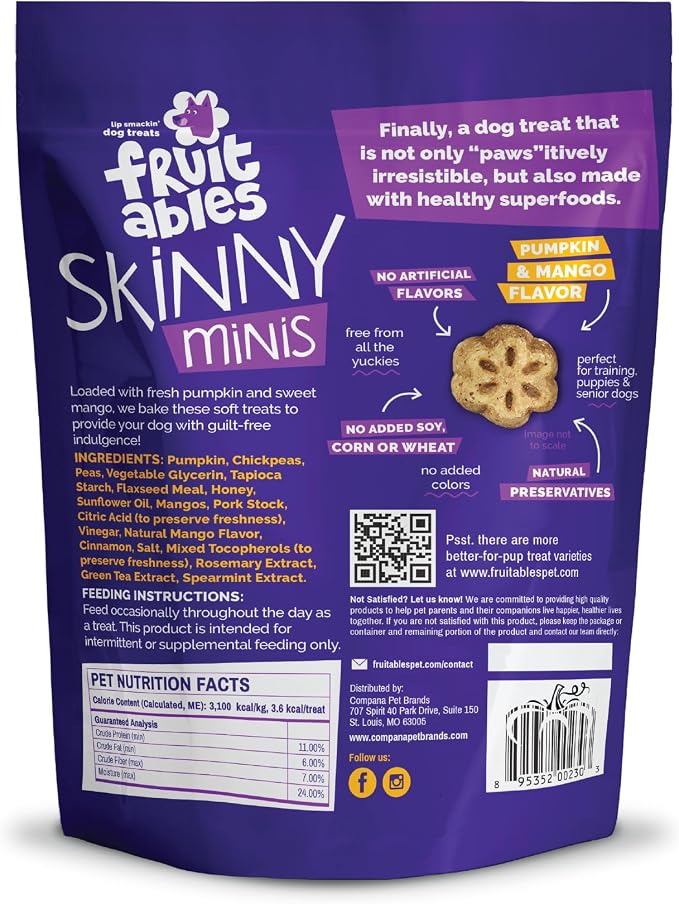 Fruitables Skinny Mini Dog Treats, Training Treats, Pumpkin and Mango, 5oz | Healthy Dog Treats, Crunchy Dog Biscuits, Healthy Puppy Treats, Limited Ingredient, Training Rewards, Made in USA