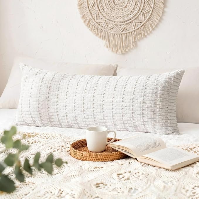 Fancy Homi Decorative Throw Pillow Covers for Bed Couch Bedroom Bench, Soft Corduroy Solid Pillow Case, Rustic Farmhouse Boho Room Decor,36" x 14" (Pack of 1),White