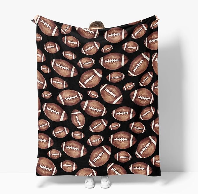 Horaldaily Football Black Flannel Throw Blanket 50x60 | All Season Using Ultra Soft Fuzzy Plush Cozy Non-shedding Blanket for Couch Sofa Bed Camping, Ideal Gift for Kids Adults