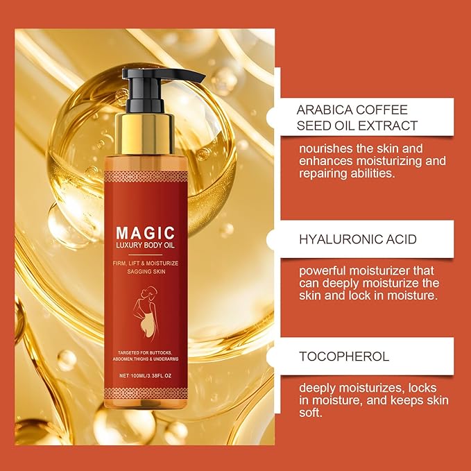 Magic Body Firming Oil, Hydrating and Firming Oil, Luxury Body Oil for Full Body Use, Fast-Absorbing Body Oil for Daily Use, Improves Skin Texture Skin Tightening-3.38 FL OZ