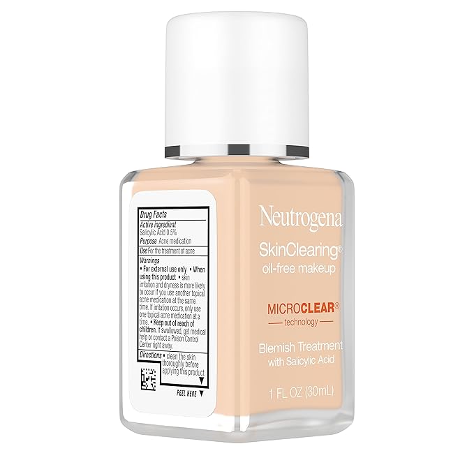Neutrogena SkinClearing Oil-Free Acne and Blemish Fighting Liquid Foundation with.5% Salicylic Acid Acne Medicine, Shine Controlling Makeup for Acne Prone Skin, 60 Natural Beige, 1 fl. oz