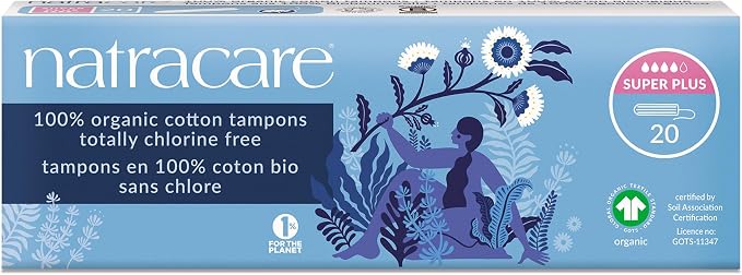 Natracare Non-Applicator 100% Organic Cotton Tampons, Super Plus, Totally Chlorine Free, Biodegradable and Compostable (1 Pack, 20 Tampons Total)