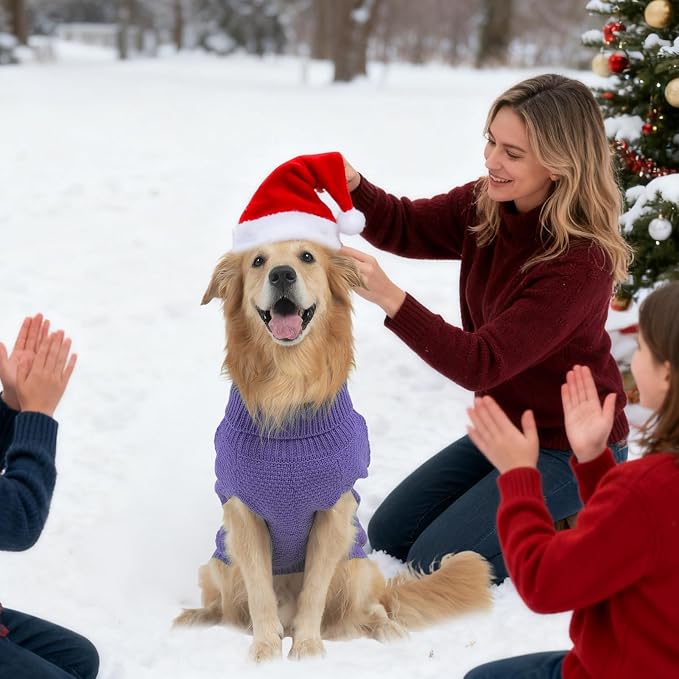 Mihachi Turtleneck Dog Sweater - Winter Coat Apparel Classic Cable Knit Clothes with Leash Hole for Cold Weather, Ideal Gift for Pet in New Year Light Purple XS