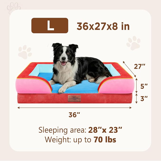 Comfort Expression Orthopedic Dog Beds for Large Sized Dog with Bolster | Waterproof Dog Couch Bed with Washable Cover & Non-Slip Bottom, Supportive Egg Crate Foam Large Pet Bed, 36x27 Inch