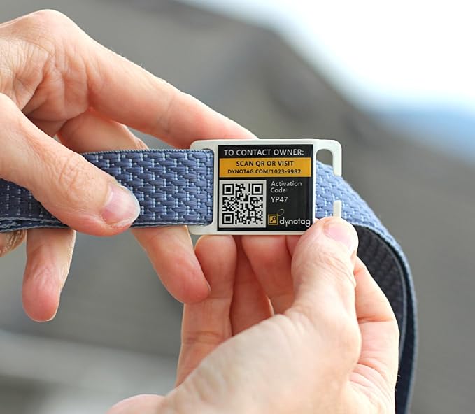 Dynotag® Web Enabled Super Pet ID Smart Tag. Slider Style w. DynoIQ™ & Lifetime Recovery Service (Open Slot, Tag only, for 1 inch Collar Band)