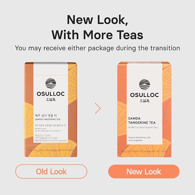 OSULLOC Tangerine Tea (Fresh Jeju Tangerine Flavor), Iced tea bags Fruit tea Blend, Premium Teabags from Jeju Island, 20 count